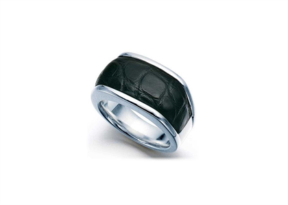 Rhodium Plated Leather Ring